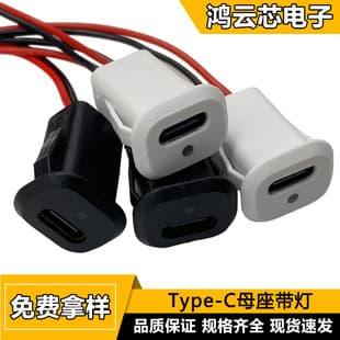 Snap-in with Light Type-C Female Injection Molded Waterproof 2Pin Charging Cable Toy Charging Port LED Light Smart Charging