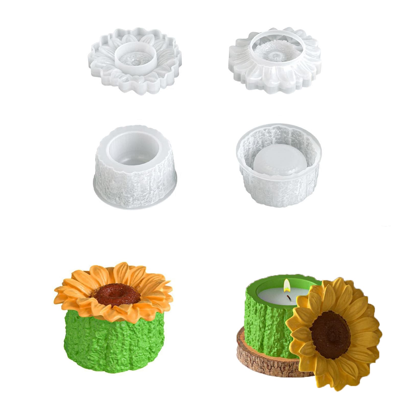 Hot Selling DIY Sunflower Candle Cup Decoration, Tree Stump Flower Storage Jar, Plaster Silicone Mold