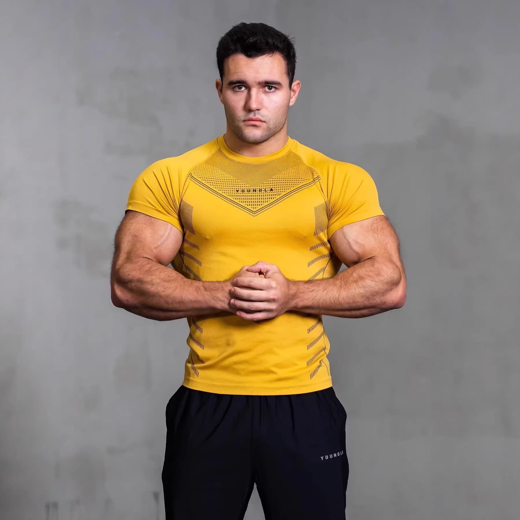 YOUNGLA American Summer New Men's Tight T-Shirt Runner Sports Fitness Training Quick-Dry Short Sleeve