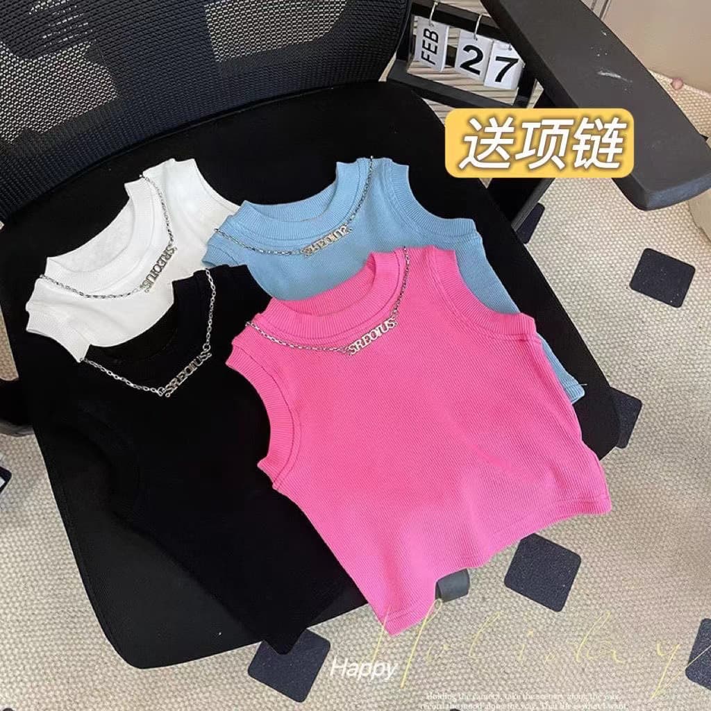 New Summer Style Girls' Sleeveless Top, Fashionable High-Waisted Fitted Undershirt for Children and Babies