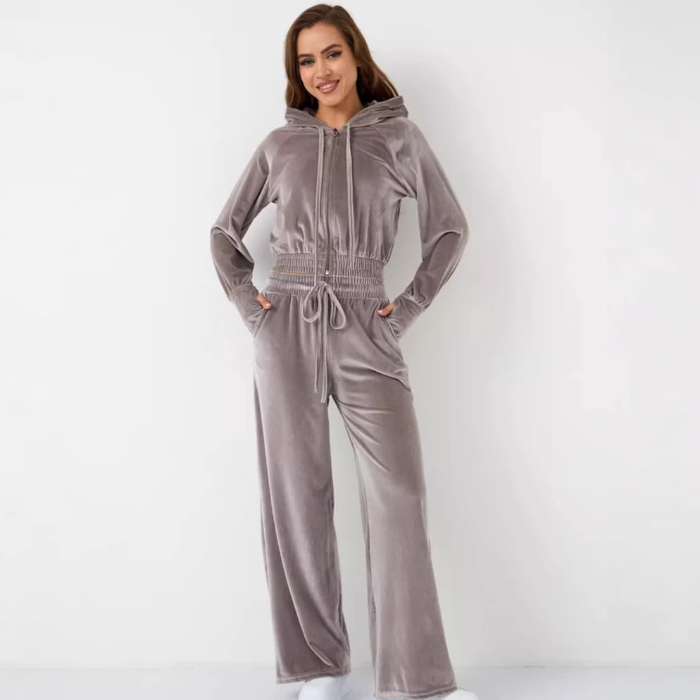 Amazon Cross-Border Fashionable Casual Women's Clothing Solid Color Zipper Cardigan Silver Fox Velvet Sweatshirt With Pants Two-