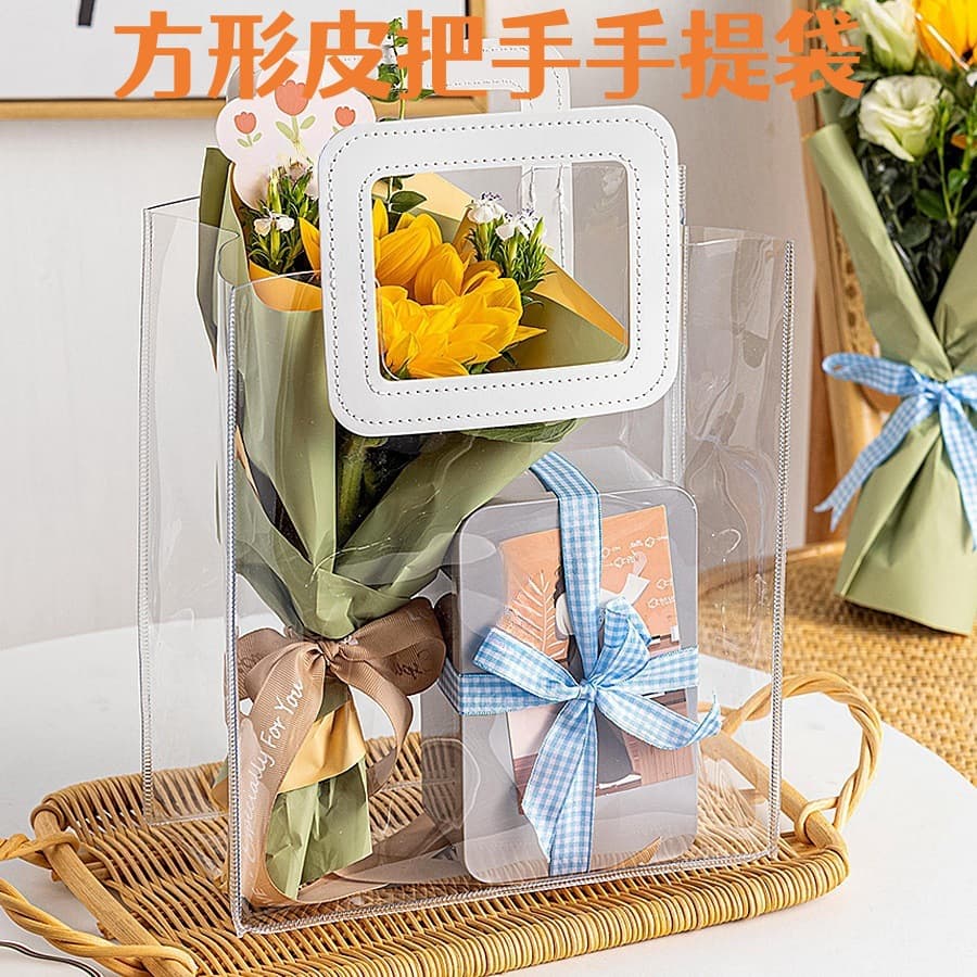 Material manufacturer direct sales portable transparent square leather handle pvc handbag ins Valentine's Day wholesale polka dot paper bag