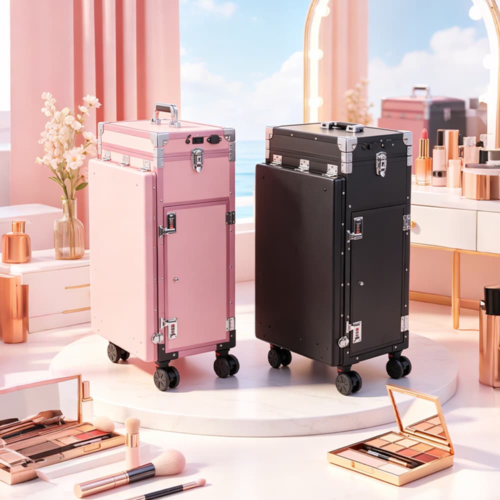 Large Capacity Professional Makeup Case with Telescopic Handle, Premium Feel, Makeup Artist and Nail Technician Trolley Case, Travel Makeup Trainers Case, Amazon Cross-Border