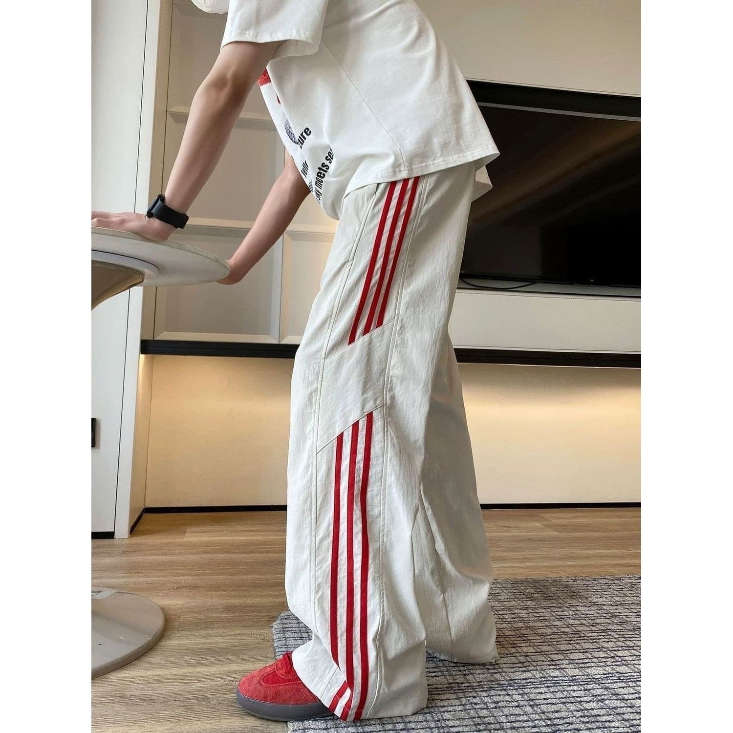 Summer Thin Sports Pants for Men Cross-Border Three-Stripe Loose Casual Quick-Dry Ice Silk Straight Leg Pants