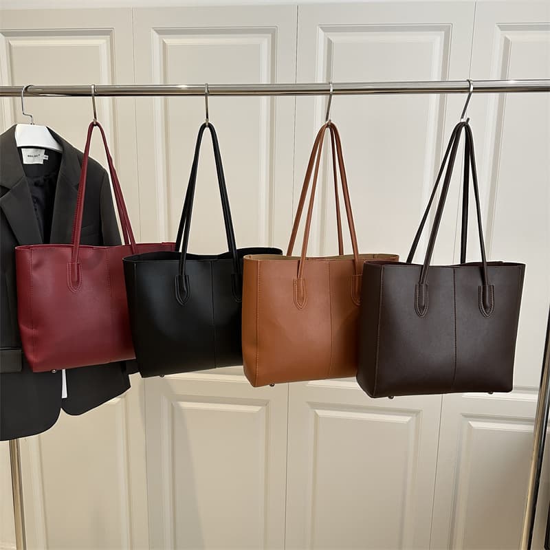 New Fashion Solid Color High-Quality Elegant Casual Simple Commuter Large Capacity Shoulder Underarm Handbag Tote Bag