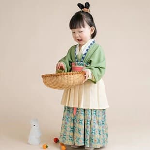 Girls' Hanfu Spring and Autumn Outfit, Little Child Fairy Ancient Costume Chinese Style Ruqun, Fashionable Tang Suit Dress for Toddler Girls