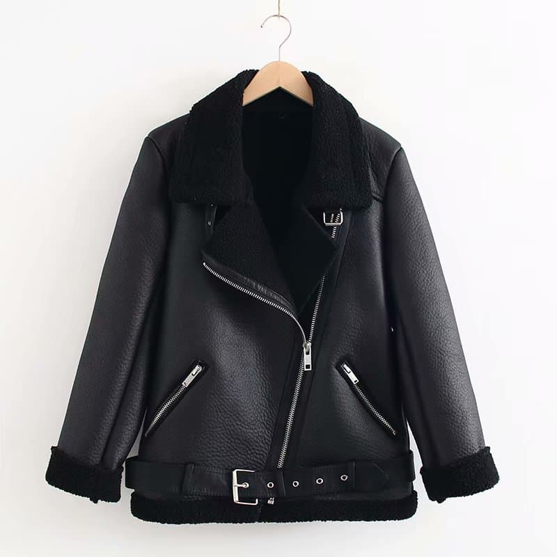 Long-term large quantities of spot European and American clothing fur one-piece jackets for women, medium and long motorcycle lapels, loose leather jackets for women