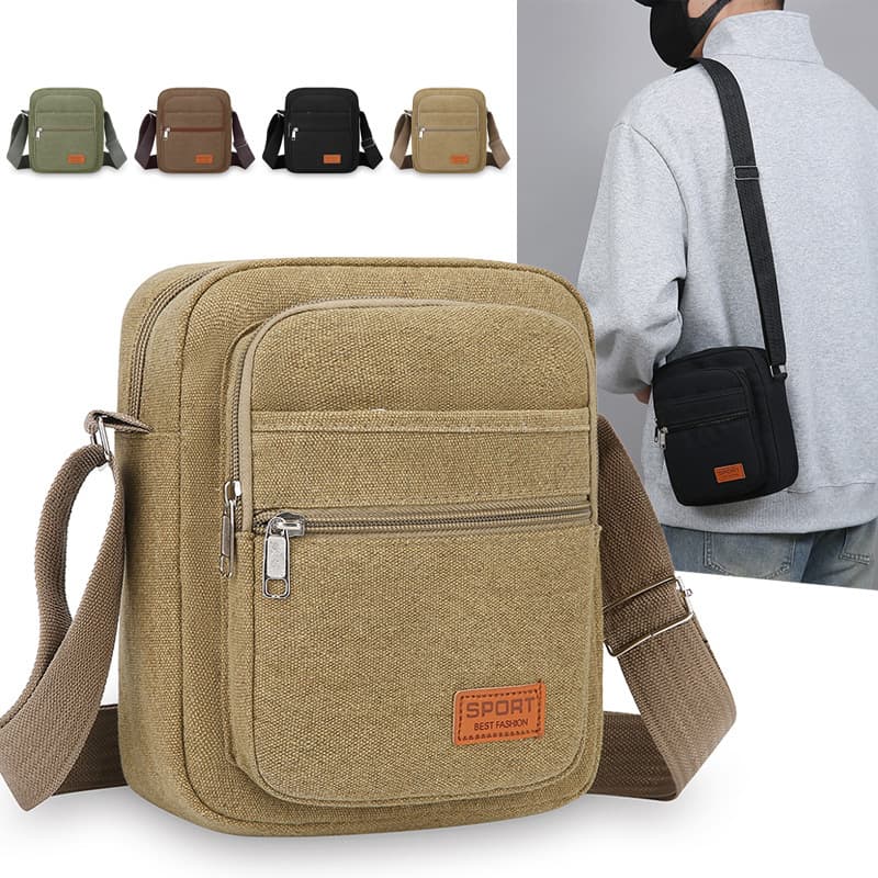 Foreign Trade Wholesale Men's Shoulder Bag New Wear-Resistant Canvas Small Square Bag Versatile Casual Outdoor Sports Style Crossbody Bag