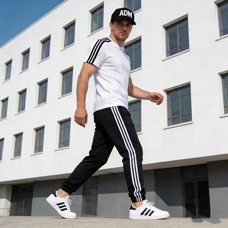 Summer Three-Stripe Sport Casual Short Sleeve Set Ice Silk Quick-Dry Set Unisex Plus Size Round Neck Two-Piece Set