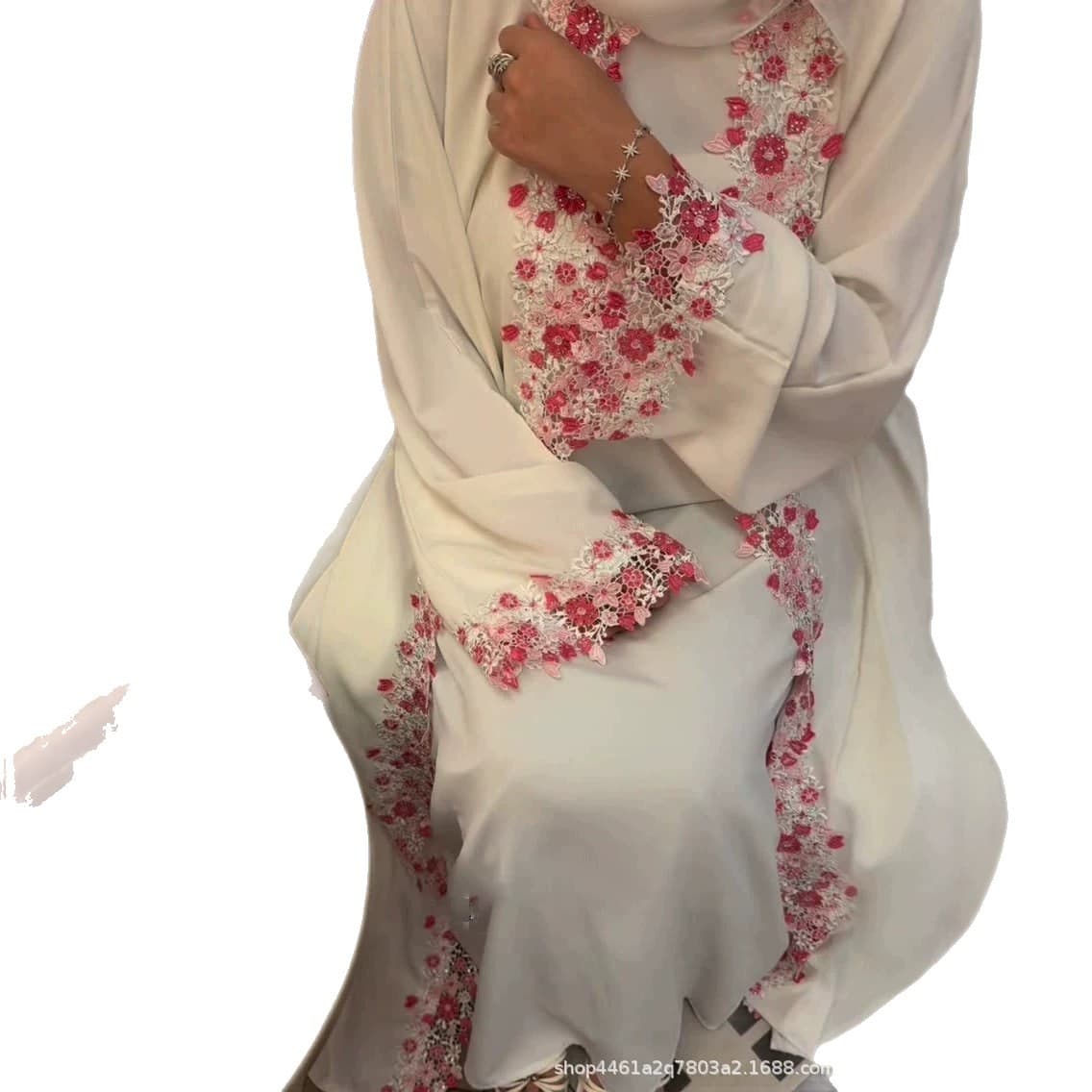 New Embroidery Cardigan Dress with 3D Floral Embroidery Long Robe Two-Piece Set