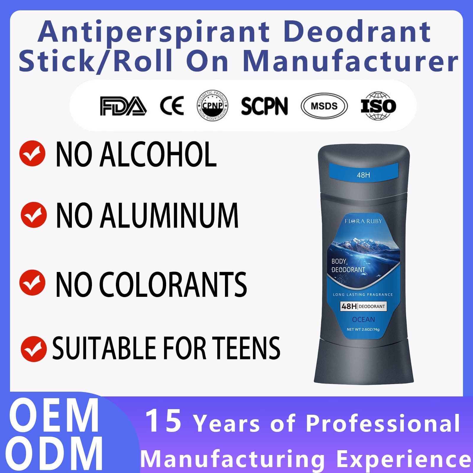 Natural Deodorant Stick72Hour Odor Control For Men & Women