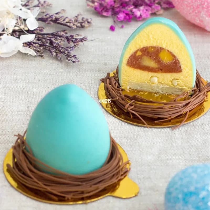 In Stock 8-Cavity Easter Egg Half-Round Silicone Mold Oval Egg French Floral Cake Mousse Dessert