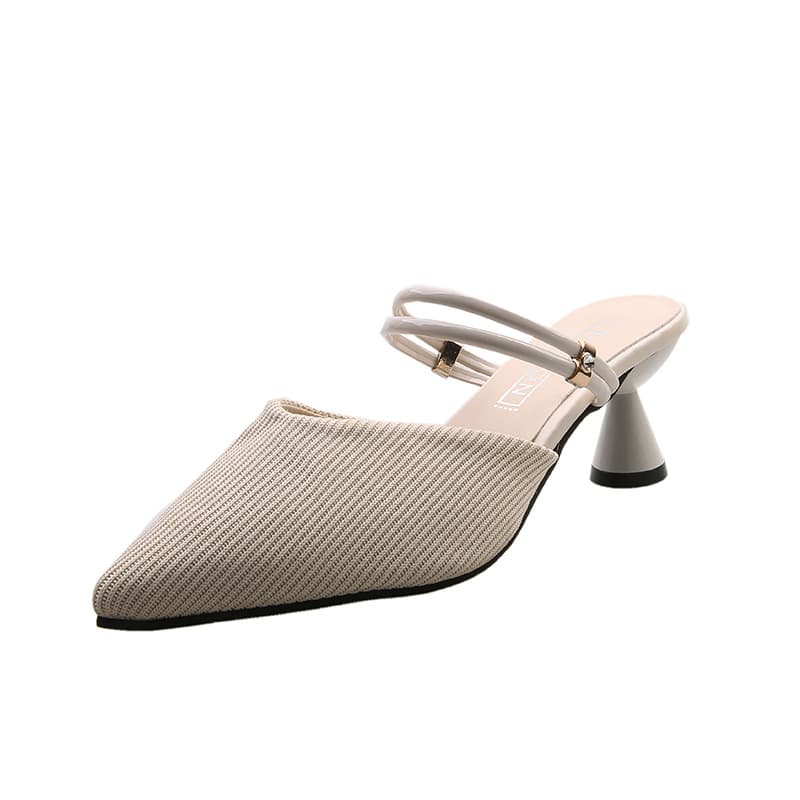 Baotou Slippers Women 2023 Spring Summer New Korean Style Knitted Pointed Toe High Heel Half Slippers Fairy Style Two-Wear Mules