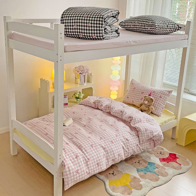100% Cotton 4-Piece Bedding Set for Students, Single Bed, Dormitory, Top and Bottom Bunk, Fitted Sheet, Duvet Cover, Pillowcase