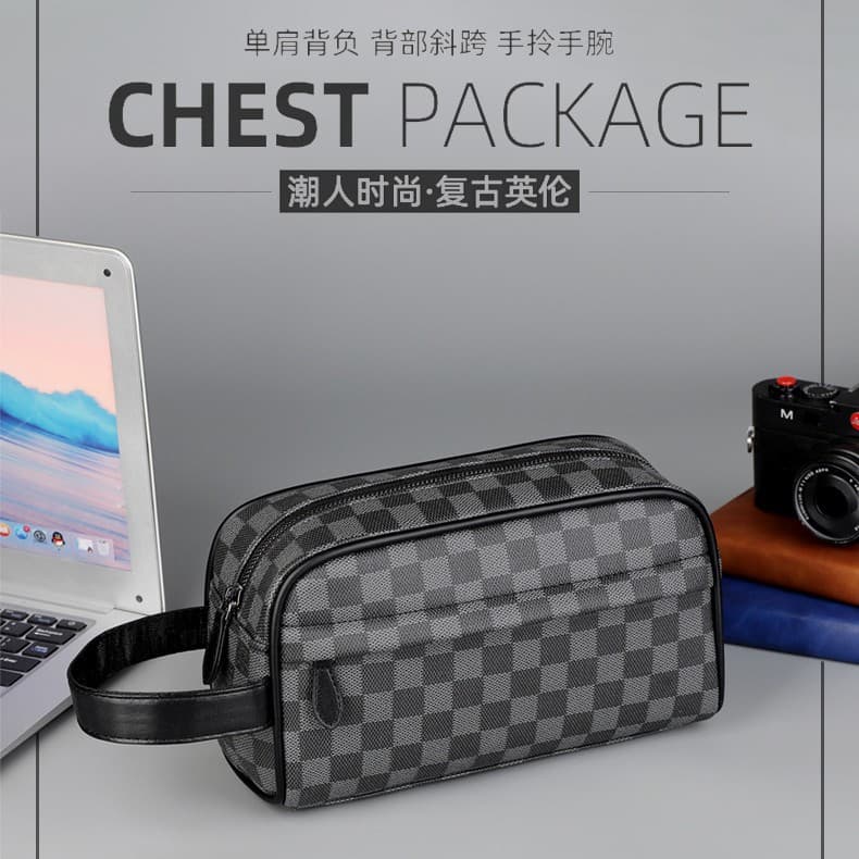 Wholesale New Fashion Men's Business Clutch Bag Trendy Large Capacity Grid Casual Toiletry Bag