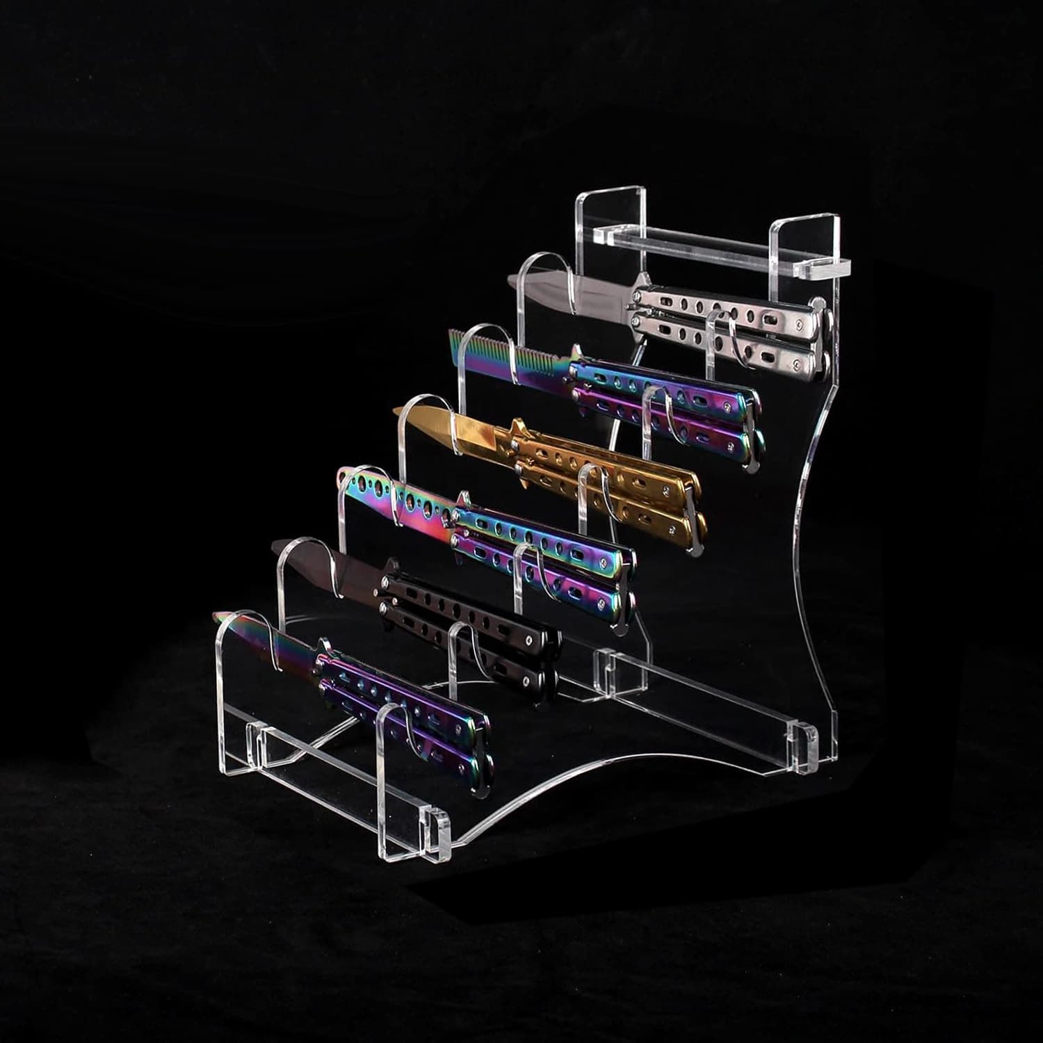 Vertical Knife Display Stand Acrylic desktop display stand can accommodate 6 hunting knives, daggers, pocket knives for display (transparent)
