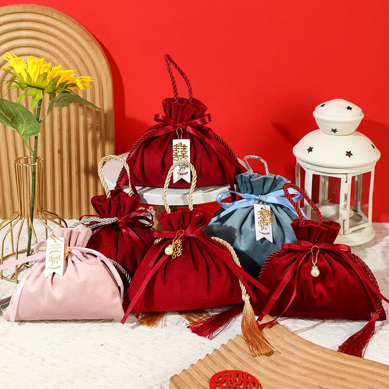 Velvet Wedding Candy Bag, Ins-Style Candy Box Packaging Bag, Wedding Gift Box, Internet Celebrity Candy Bag, Wedding Handbag