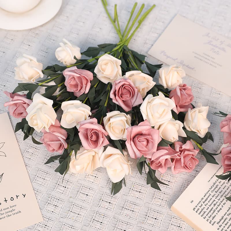 Cross-border popular foam rose simulation flower five-head curled rose fake flower photo props decorative ornaments simulation flower