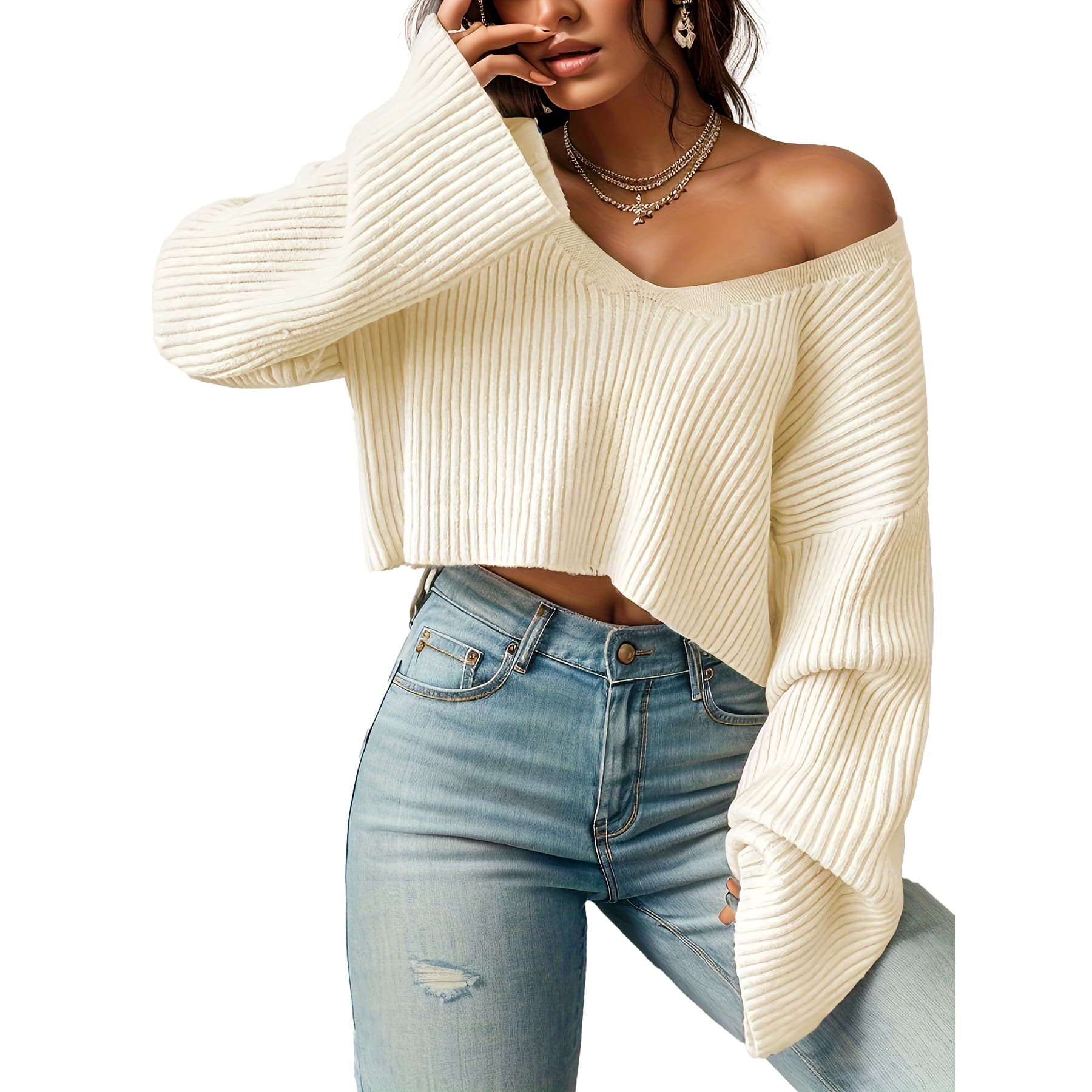 Amazon Cross-border Trade V-Neck Solid Color Regular Short Knit Pullover Top