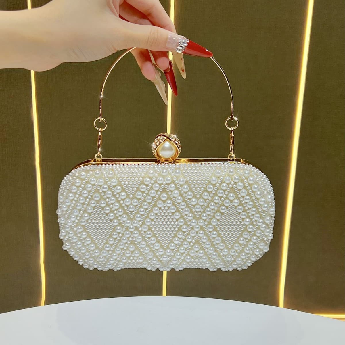Cross-border Premium Pearl Clutch Bag Evening Handbag Luxury Chanel-Style Chain Crossbody Bag European-American Vintage