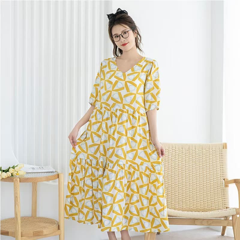 New Spring/Summer Women's Nightgown Thin Cotton Silk Sleepwear Jumpsuit European and American Style Wearable Outside Home Comfortable Long Dress for Export