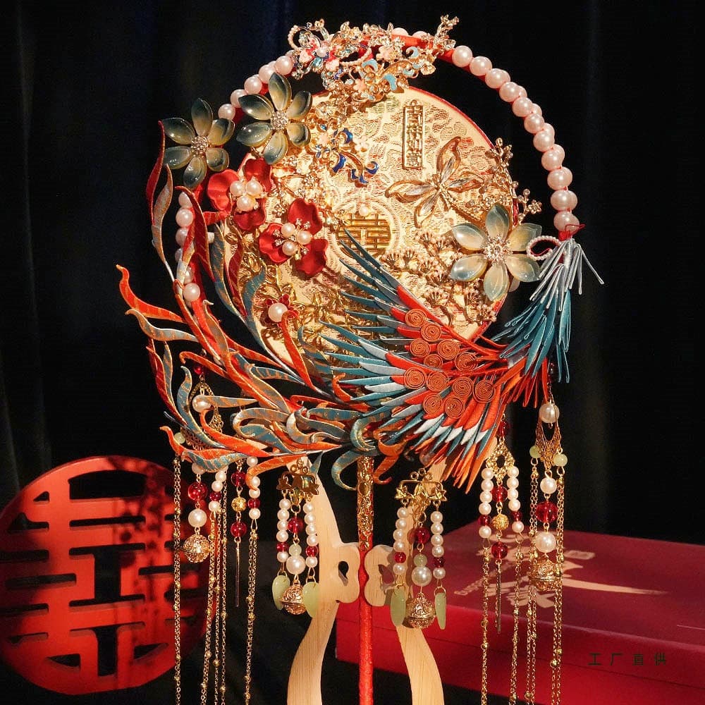 Round Fan Bride's Wedding Material Kit, Intangible Cultural Heritage Wrapped Flower Embroidery, Double-sided Finished Xihe Wedding Fan