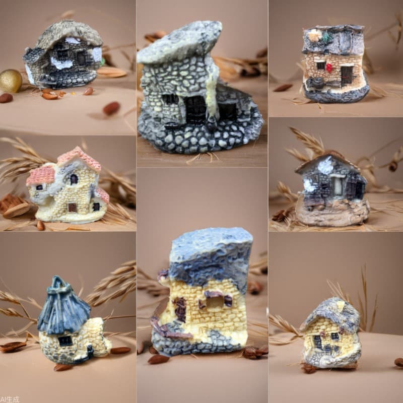 Zakka Aegean 8 small houses micro landscape decoration accessories resin small house ornaments villa ornaments