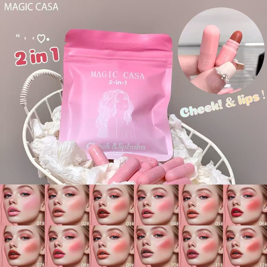 MAGIC CASA 12-Color Lip and Cheek Lipstick Set Capsule Lipstick Long-Lasting Non-Stick Mini Matte Lipstick