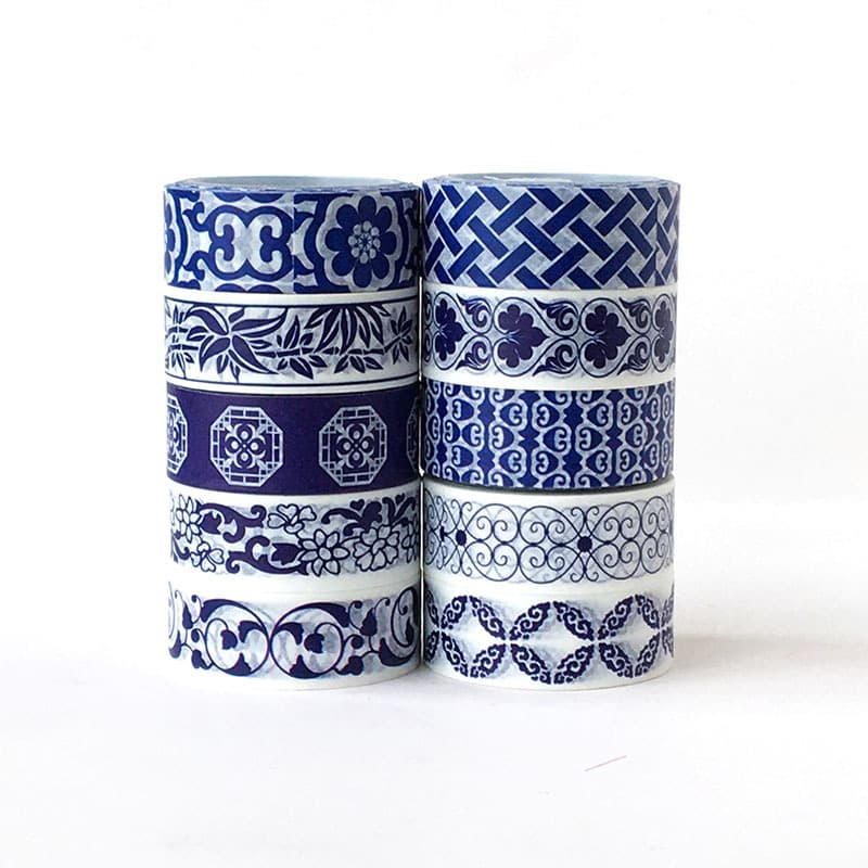 Ready Stock Wholesale Chinese Ethnic Vintage Blue and White Porcelain DIY Decorative Stationery Colorful Journal Stickers Washi Tape