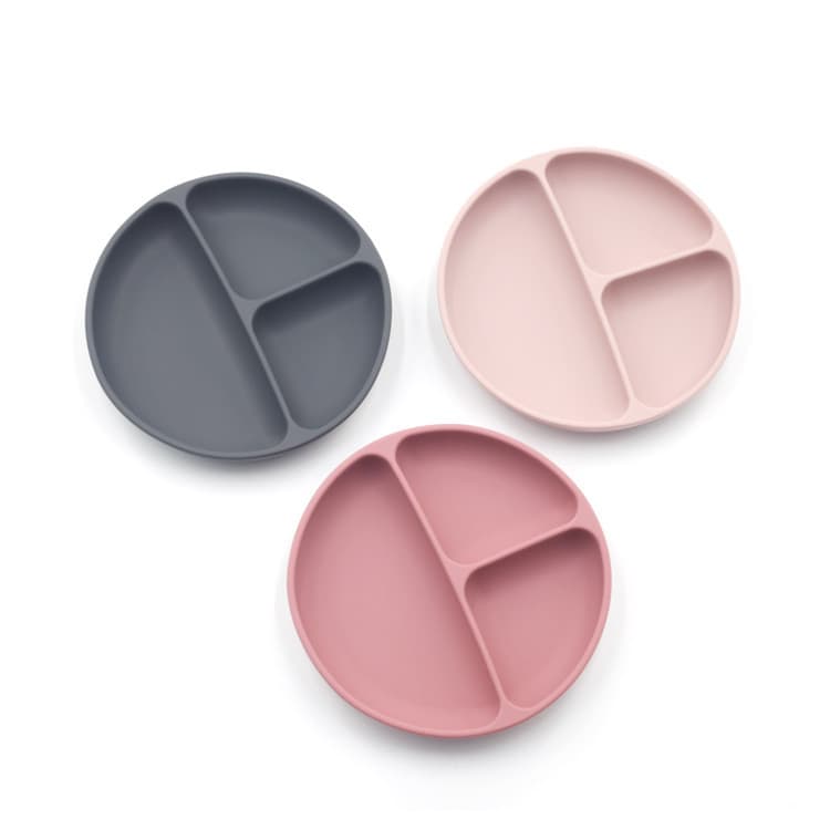 Food grade silicone children's dinner plate, suction cup, all-in-one cute cartoon bear baby infant food supplement tableware