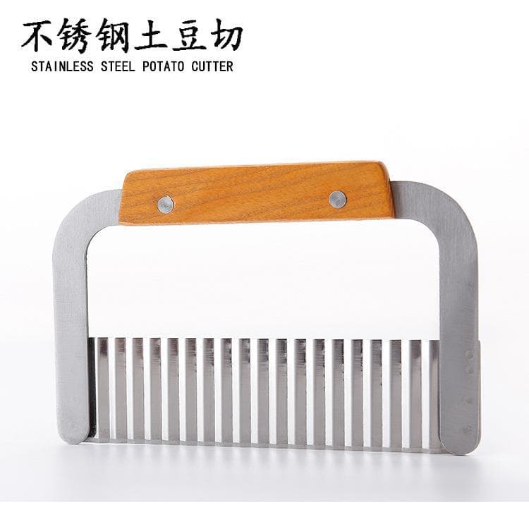 Stainless Steel Crinkle Cutter French Fry Cutter Creative Slicing Knife Kitchen Tool Wholesale Wooden Handle Potato Slicer