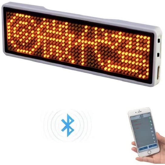 Phone Send Bluetooth LED Chest Badge Scrolling Text DDI Chauffeur ID Badge Orange Display