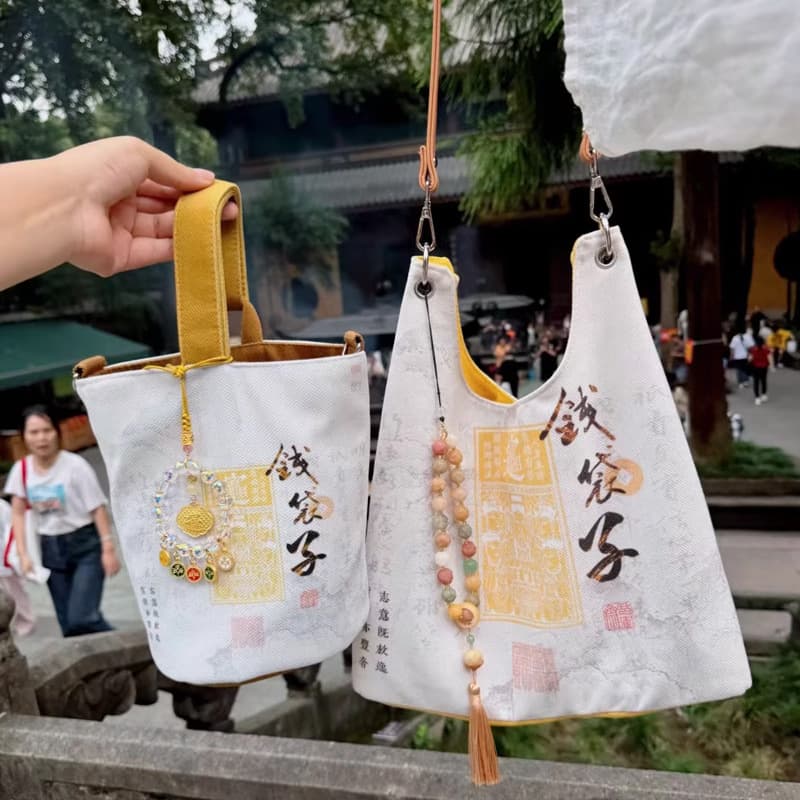 Lingyin Money Bag Bucket Bag Canvas Girls Shoulder Handbag Leisure Travel Temple Same Style Bag Bag