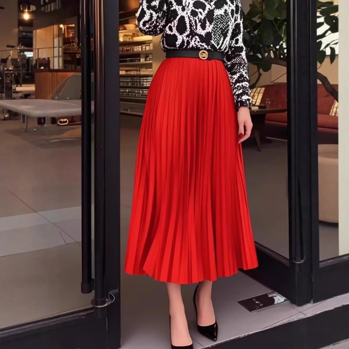 2025 European and American Cross-border Women's Clothing Independent Site Premium Pleated Midi Skirt Draped Solid Color Wide Hem Pleated Skirt for Women