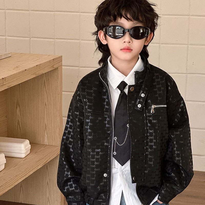 Boys' Leather Jacket Set 2026 Spring and Autumn New Children's Letter Leather Top Handsome Kids' Outerwear Factory Direct Sale