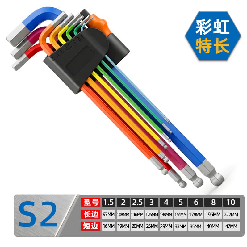 Color Hex Key Set Wrench Hexagonal Allen Key 9-Piece Set Screwdriver Tool Ball-End Combination