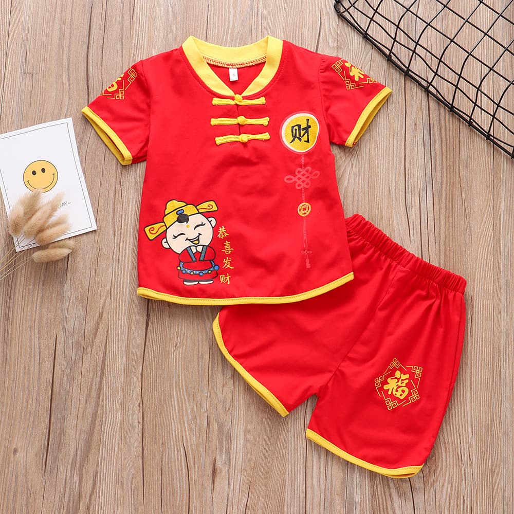 Boys' Tang Suit Summer New Children's Short Sleeve Set Chinese Style Baby Birthday Dress Festive New Year Performance Costume