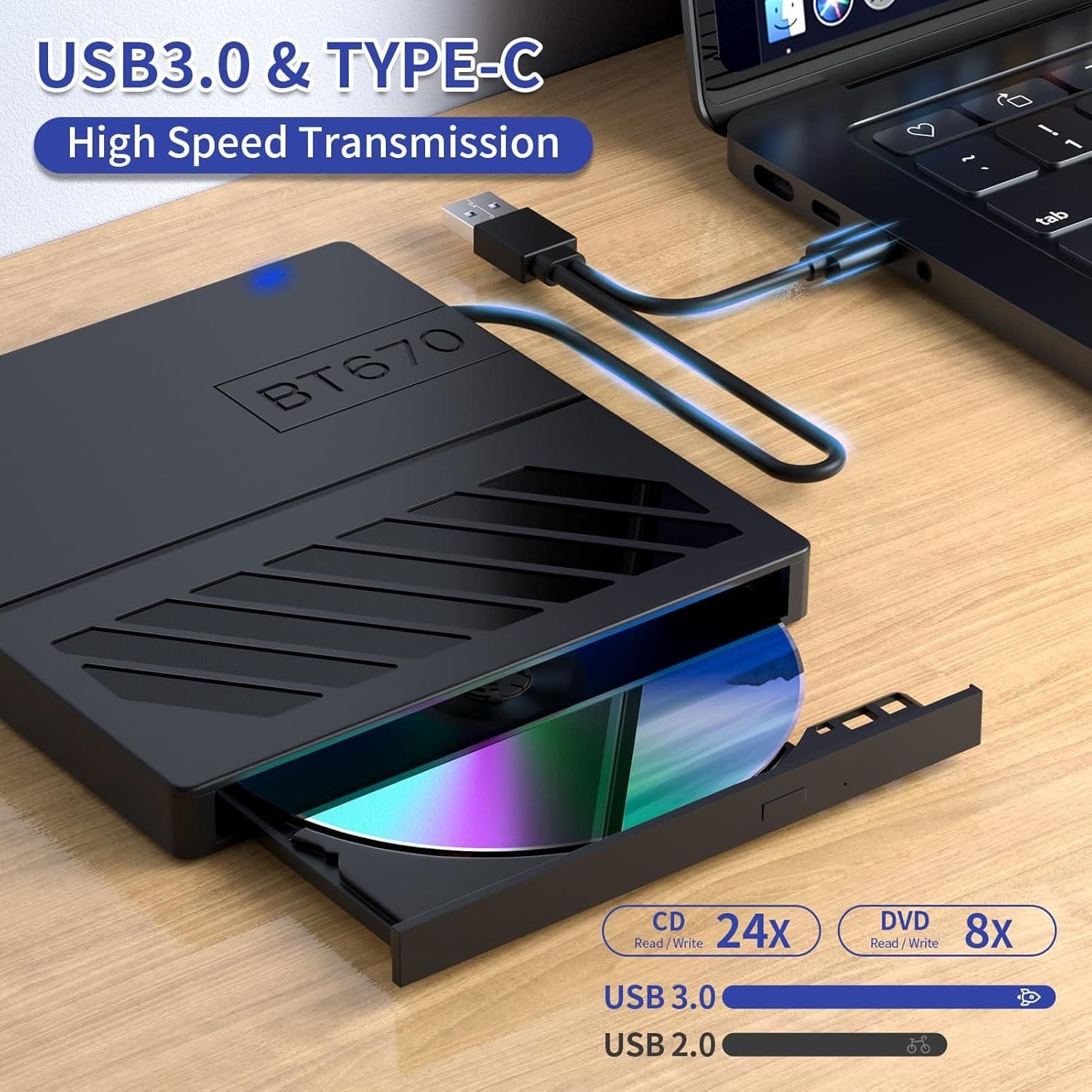 Multi-function Mobile Optical Drive Computer Laptop DVD Drive 7-in-1 Card Reader USB Optical Drive Read/Write All-in-One