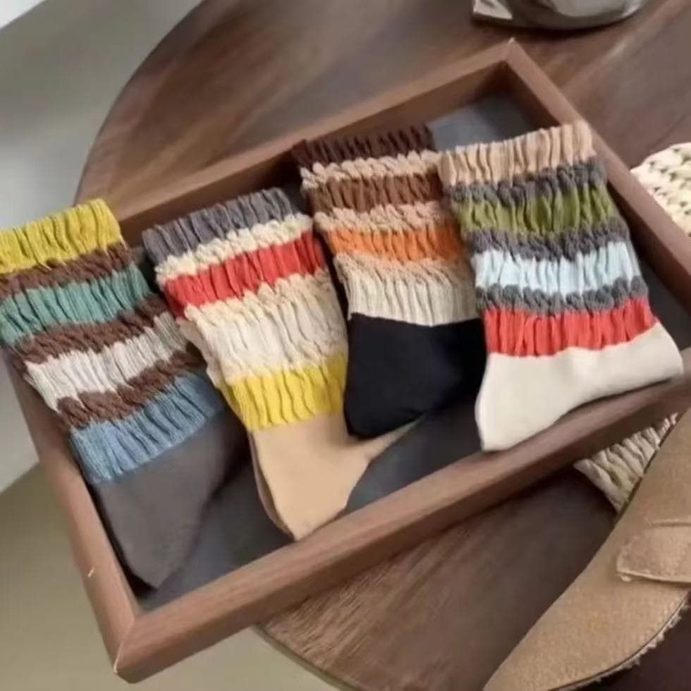 Women's Socks Autumn Winter Loose Top Non-Tight Slouch Socks Internet Famous Lazy Ins Korean Style Striped Rainbow Retro Mid-Calf Socks
