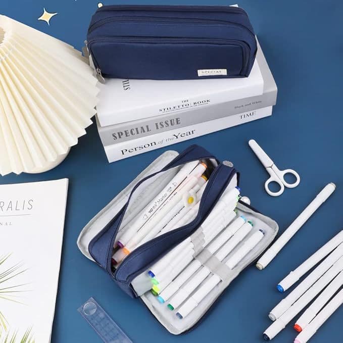 Cross-border hot style simple Korean canvas pencil case large capacity pencil case student multi-functional high-value stationery storage pen