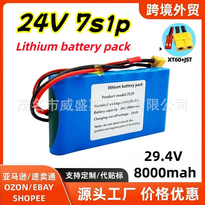 24V 7S1P 8000mAh 18650 Lithium Battery Pack with Built-in BMS for Small Electric Devices, Cross-Border Wholesale