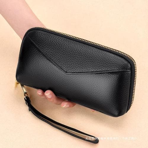 Textured Zipper Women's Wallet Handbag, Fashionable Hand-Stitched Large-Capacity Soft Leather Clutch Bag for Women, Versatile
