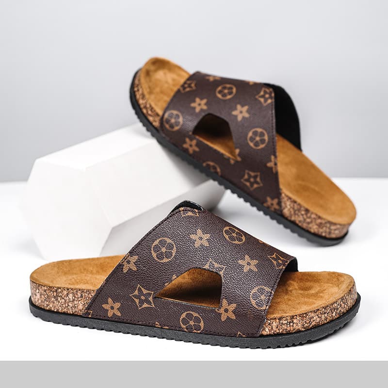 Cross-border new men's Birkenstock slippers 2026 summer breathable printed thick-soled cork slippers non-slip slippers