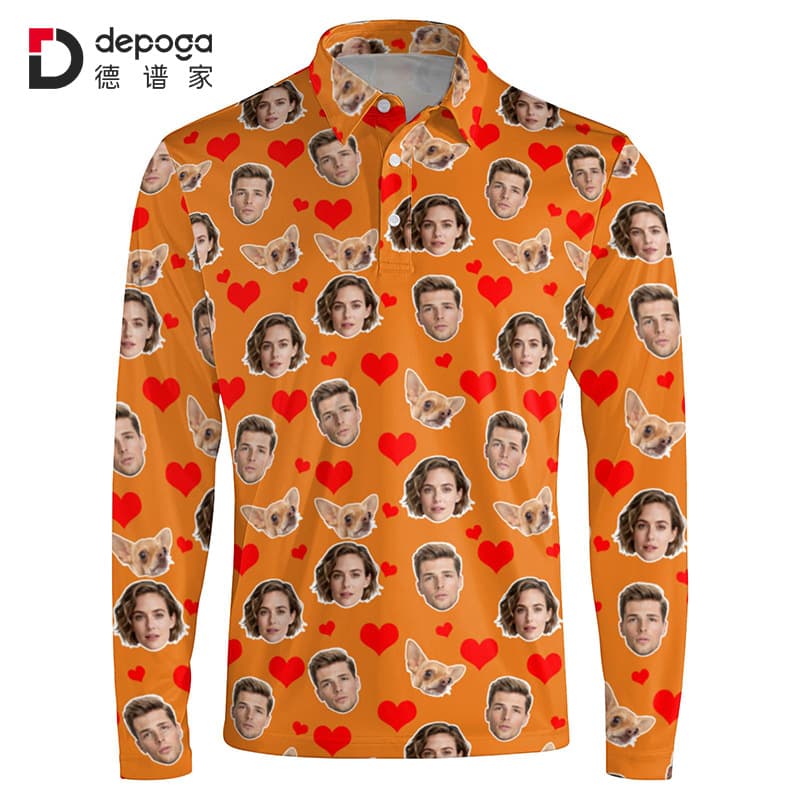 Cross-border exclusive sublimation polo shirt for men 3D family portrait printed long-sleeved top Amazon distribution factory