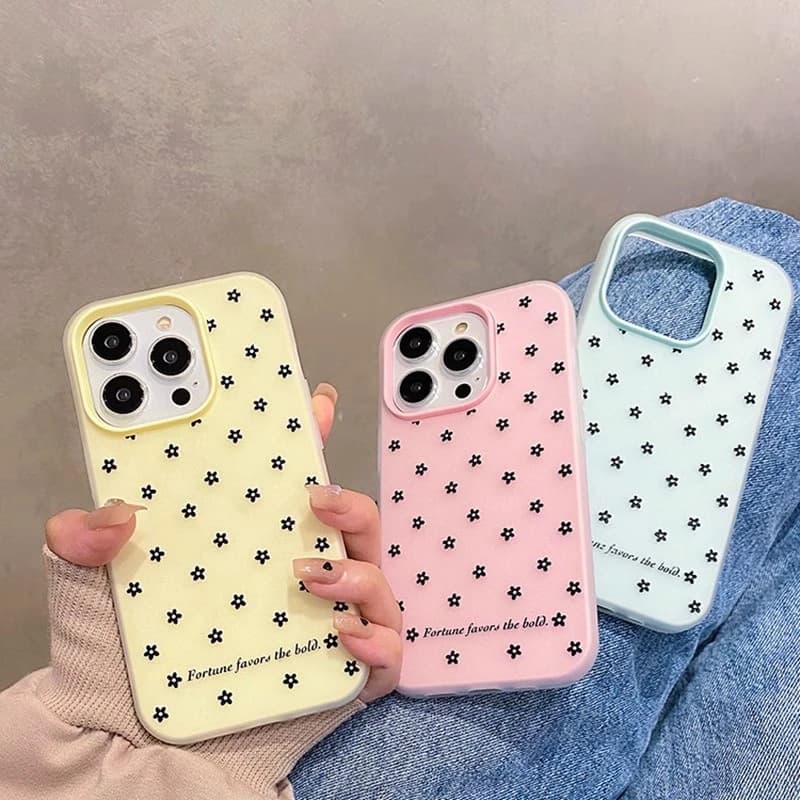 Full screen black polka dot floral pattern, compatible with iPhone 16/15 Pro Max, Apple 14 skin-feel matte case for 13/12