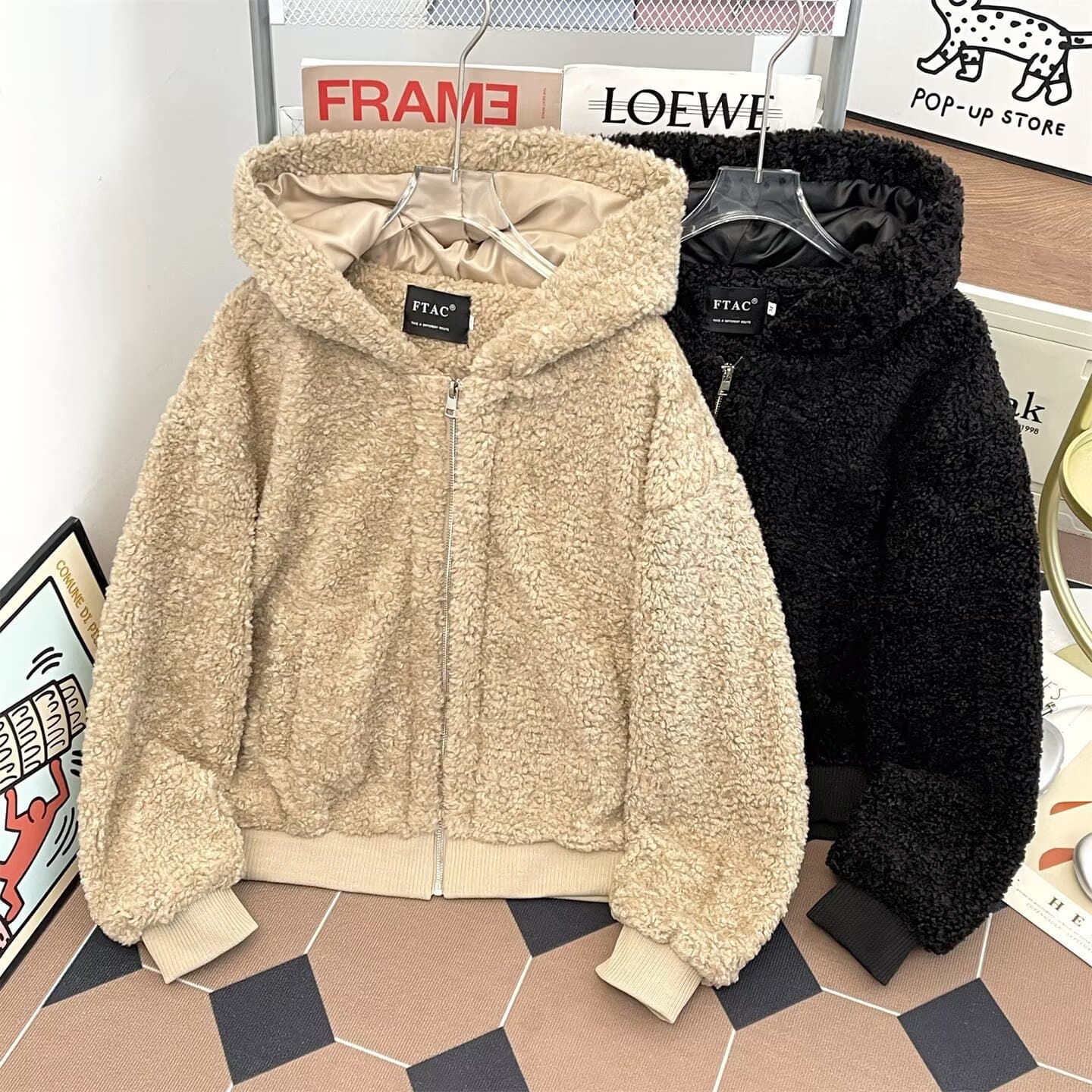 Double-Sided Wearable Mountain Eagle Faux Fur Coat for Women Winter Thick Warm Fur Collar Cotton Jacket Trendy Simple