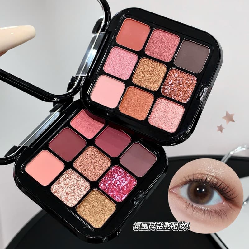 SHAQINUO Xuanmo Nine-Color Eyeshadow Palette, Matte, Shimmer, and Sparkle Earth Tones, Nine-Pan with Under-Eye Highlight, Cross-Border Cosmetics for Women