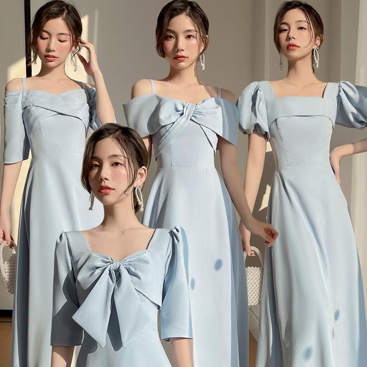 Blue Bridesmaid Dress Satin High-End Niche Summer Sisters Group Graduation Dress Fairy Temperament Slim Fit
