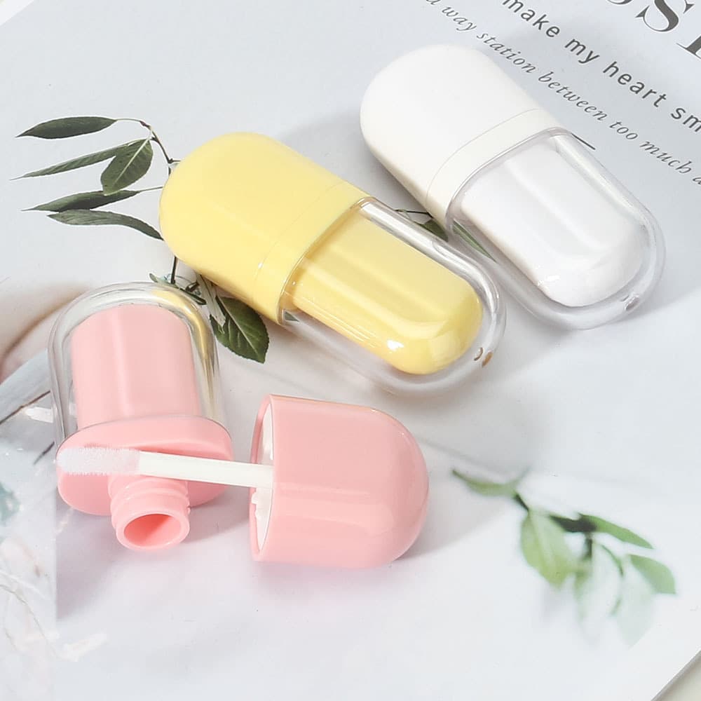 3ml pink oval lip gloss tube white ice cream lip glaze bottle cosmetic mini lip mud empty packaging container