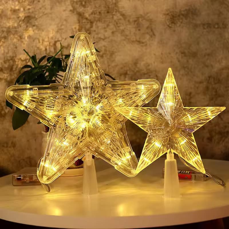 LED Christmas Tree Top Star Light with Battery Box, Glowing Five-Pointed Star, Holiday Atmosphere Light, Room Decoration, Christmas Tree Twinkle Light